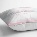 - realhomescomtr-K4555-1 - Realhomes Gri Zeminli Happy Birthday Unicorn Desenli Bebek Odası Yastık Kılıfı Realhomes