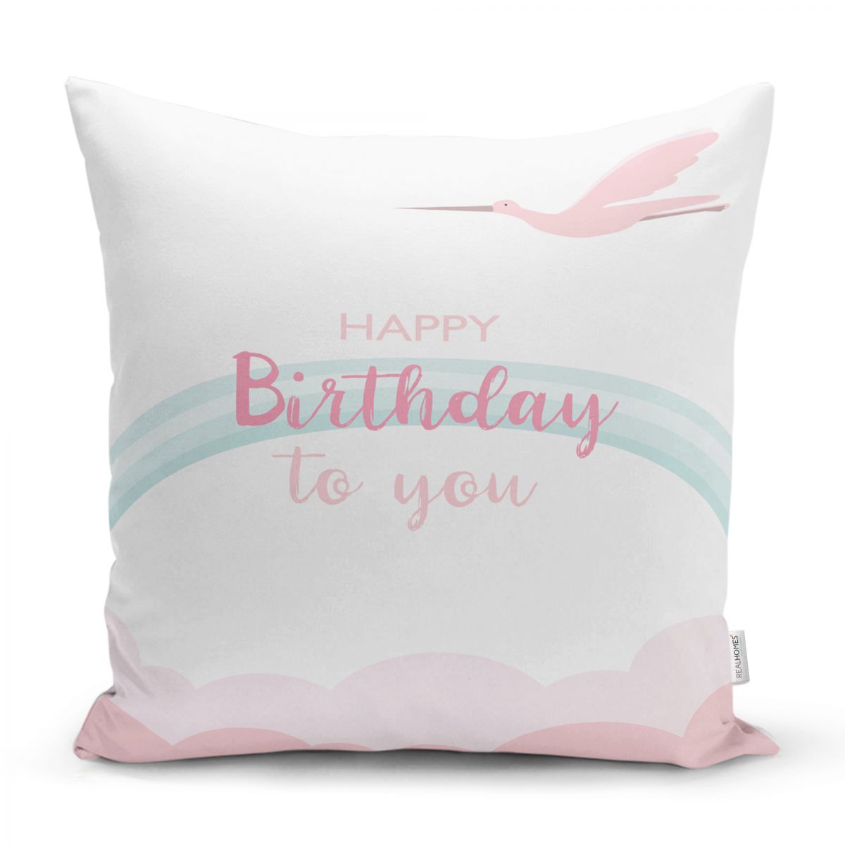 Gri Zeminli Happy Birthday Unicorn Desenli Bebek Odası Yastık Kılıfı Realhomes