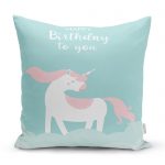 - realhomescomtr-K4559 - Realhomes Gri Beyaz Çizgili Happy Birthday Tasarımlı Bebek Odası Yastık Kılıfı Realhomes