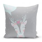 - realhomescomtr-K4565 - Realhomes Gri Zeminde Kuğu Motifli Özel Tasarım Bebek Odası Yastık Kılıfı Realhomes