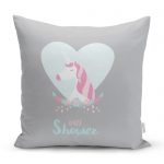 - realhomescomtr-K4574 - Realhomes Yeşil Pembe Çizgili Baby Shower Kuğu Tasarımlı Çocuk Odası Yastık Kılıfı Realhomes