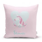 Gri Pembe Çizgili Baby Shower Kuğu Tasarımlı Çocuk Odası Yastık Kılıfı Realhomes