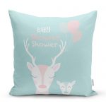 - realhomescomtr-K4576 - Realhomes Beyaz Zeminli Unicorn Baby Shower Desenli Çocuk Odası Yastık Kılıfı Realhomes