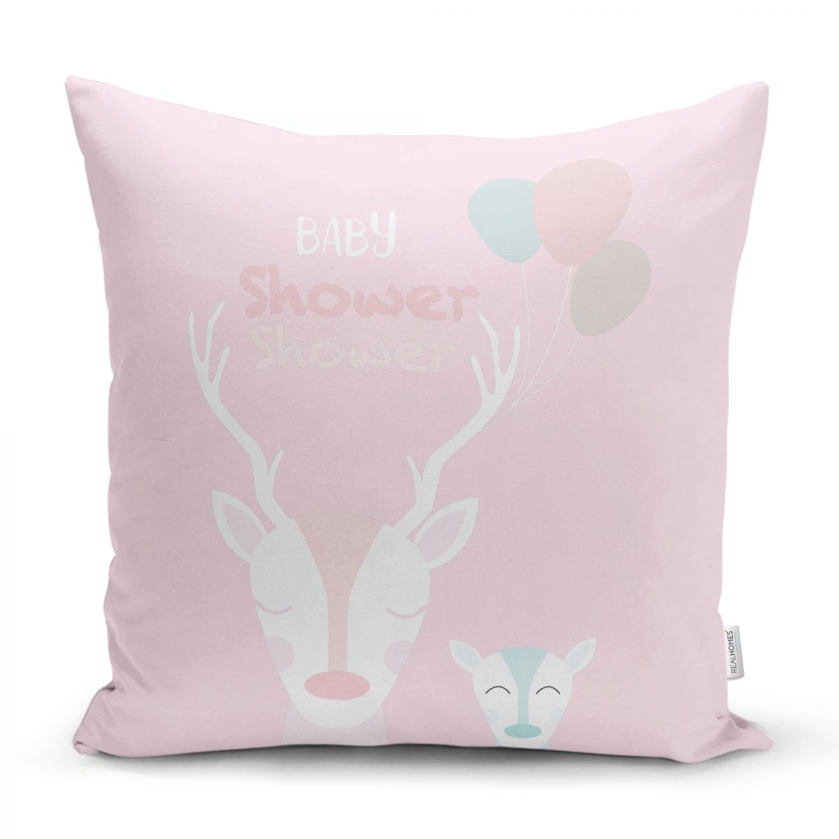 Pembe Zeminli Unicorn Baby Shower Desenli Çocuk Odası Yastık Kılıfı Realhomes