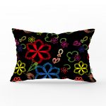 Realhomes Siyah Zeminli Rengarenk Çiçekler Dijital Baskılı Modern Dikdörtgen Yastık Kılıfı Realhomes
