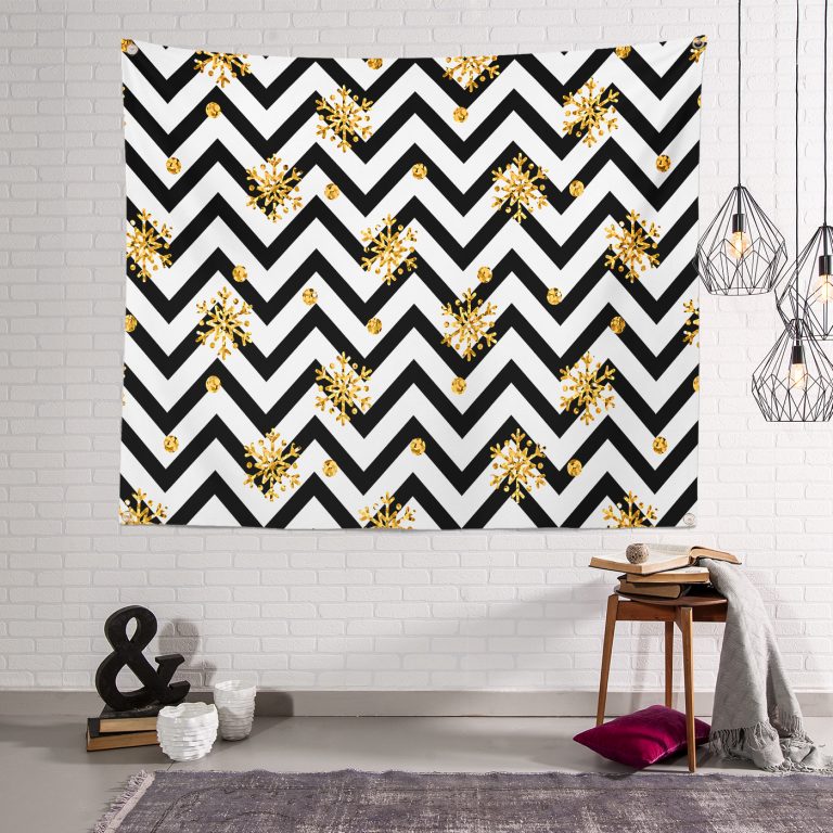 Kar Tanesi Motifli Zigzag Temalı Dijital Baskılı Tapestry Duvar Örtüsü