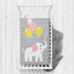 - Rh-Yatak-4308g - Realhomes  Gri Zeminde Fil ve Balon Desenli Çocuk Odası Yatak Örtüsü Realhomes