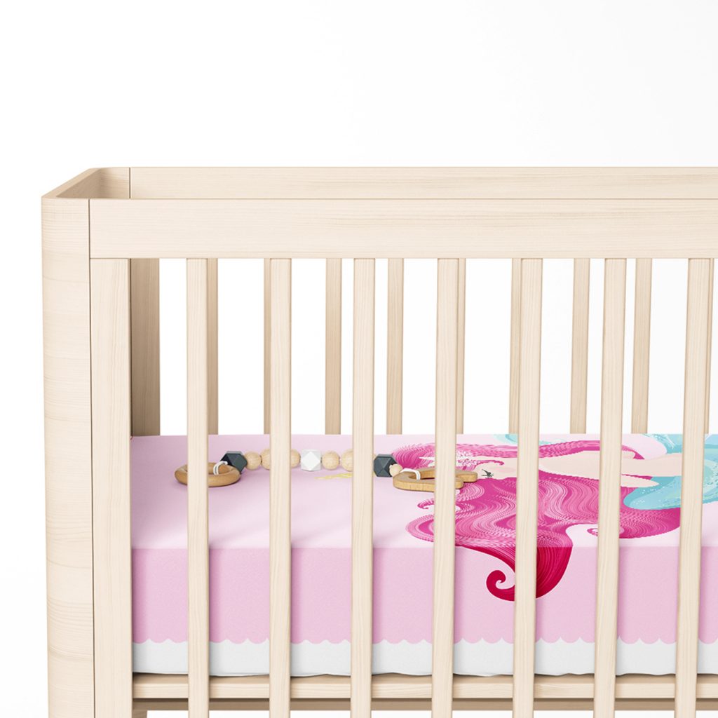 Pembe Zeminde Denizkızı Desenli Dijital Baskılı Çocuk Odası Yatak