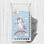 - Rh-Yatak-4319m - Realhomes  Mavi Zeminde Unicorn At Desenli Çocuk Odası Yatak Örtüsü Realhomes