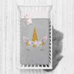 - Rh-Yatak-4329 - Realhomes  Gri Zeminde Magic Unicorn Tasarımlı Çocuk Odası Yatak Örtüsü Realhomes