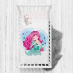 Beyaz Zeminde Denizkızı Tasarımlı Dijital Baskılı Çocuk Odası Yatak Örtüsü Realhomes