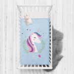 Mavi Zeminli Magic Unicorn Tasarımlı Çocuk Odası Yatak Örtüsü Realhomes