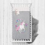 - Rh-Yatak-4335 - Realhomes  Gri Zeminde Unicorn Sevimli At Çocuk Odası Yatak Örtüsü Realhomes