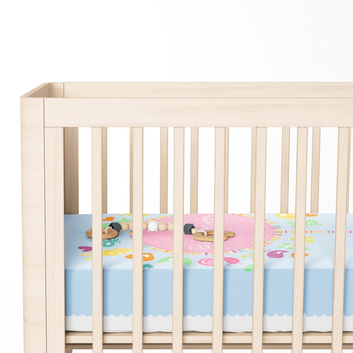 Mavi Zeminde Baby Shower Tasarımlı Çocuk Odası Yatak Örtüsü Realhomes