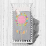 Gri Zeminde Baby Shower Tasarımlı Çocuk Odası Yatak Örtüsü Realhomes