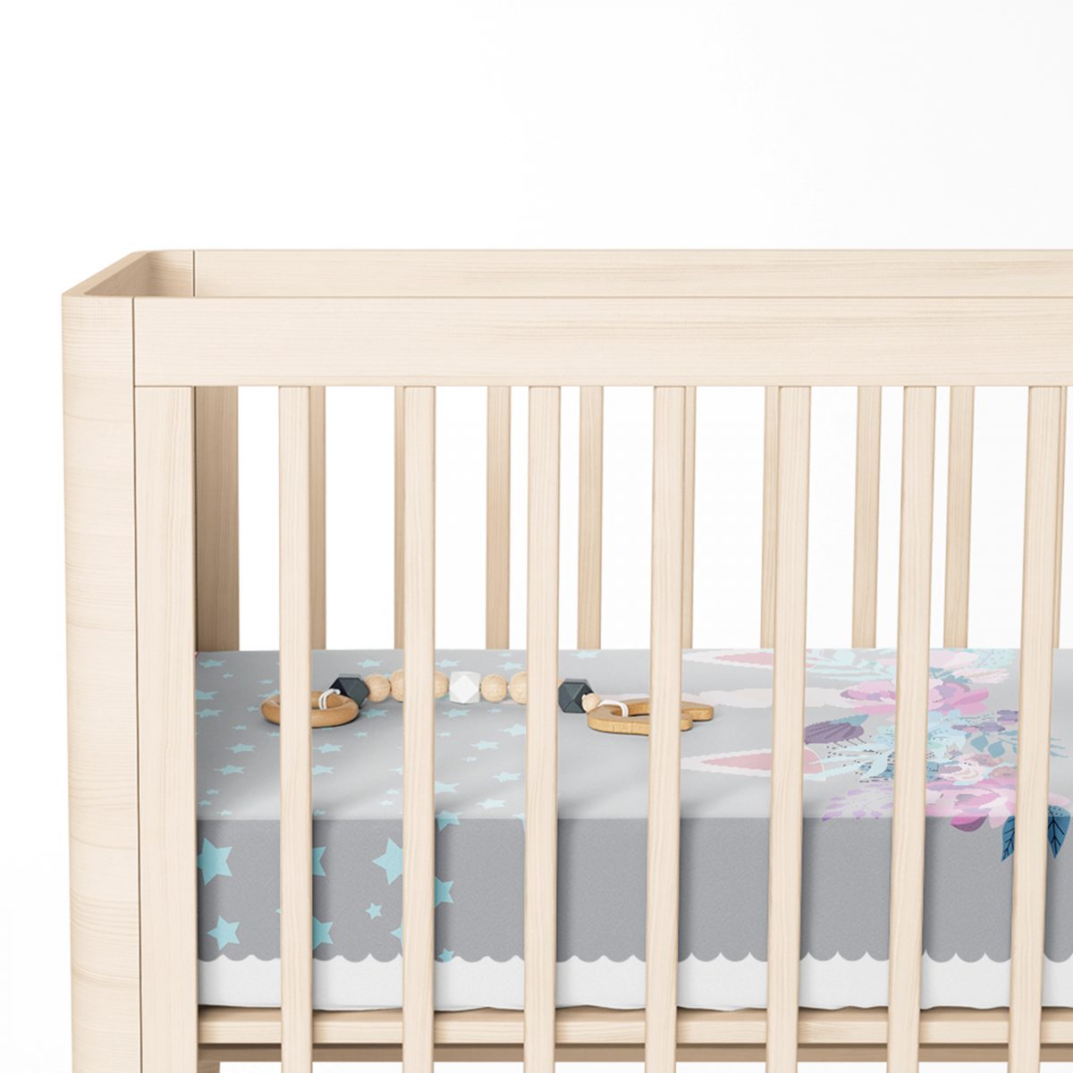 Gri Zeminde Baby Shower Özel Tasarım Çocuk Odası Yatak Örtüsü Realhomes