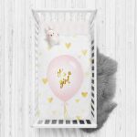 - Rh-Yatak-4362 - Realhomes  Pembe Balon ve Altın Kalpler Özel Tasarımlı Dekoratif Çocuk Odası Yatak Örtüsü Realhomes