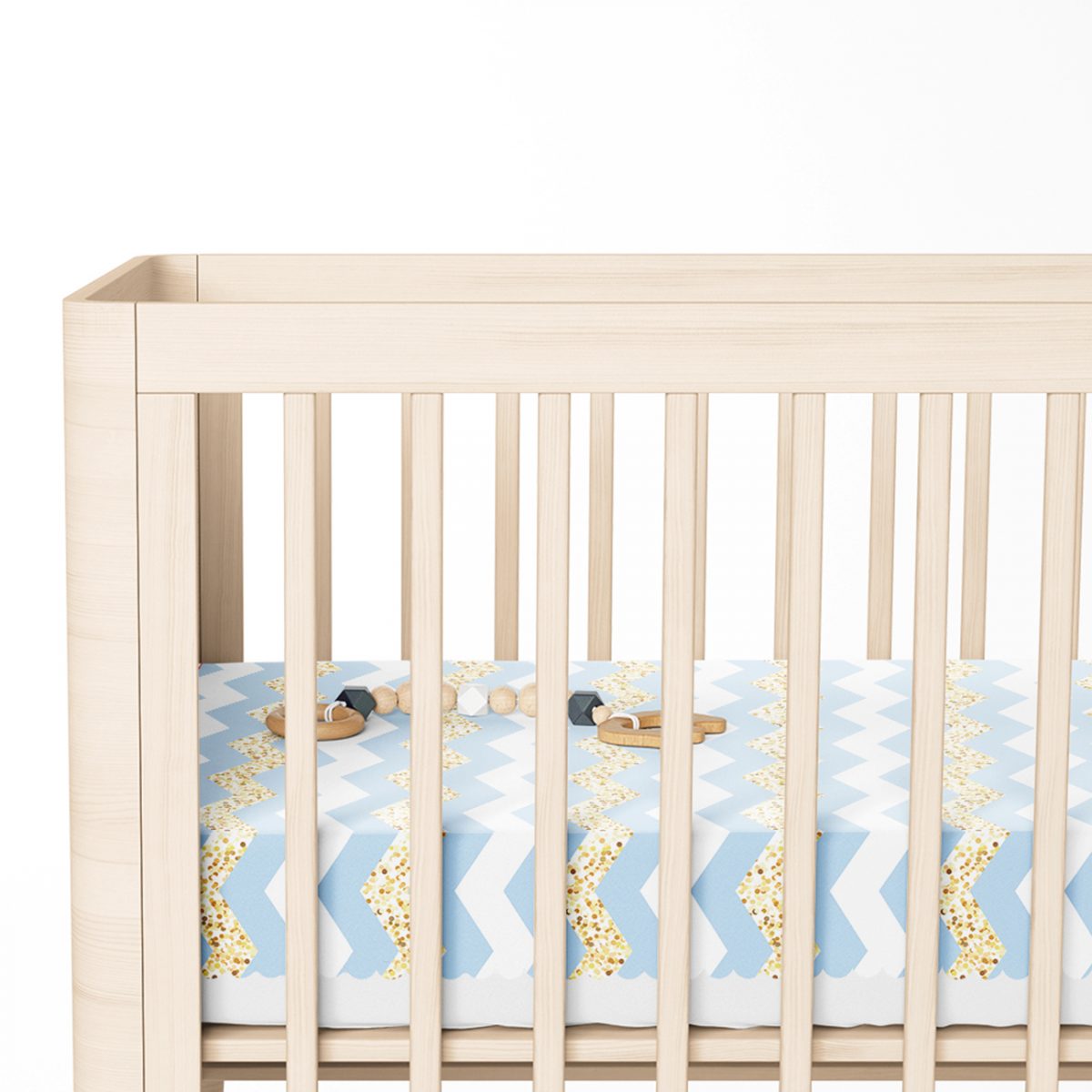 Mavi Altın Varaklı Çizgi Motifli Çocuk Odası Yatak Örtüsü Realhomes