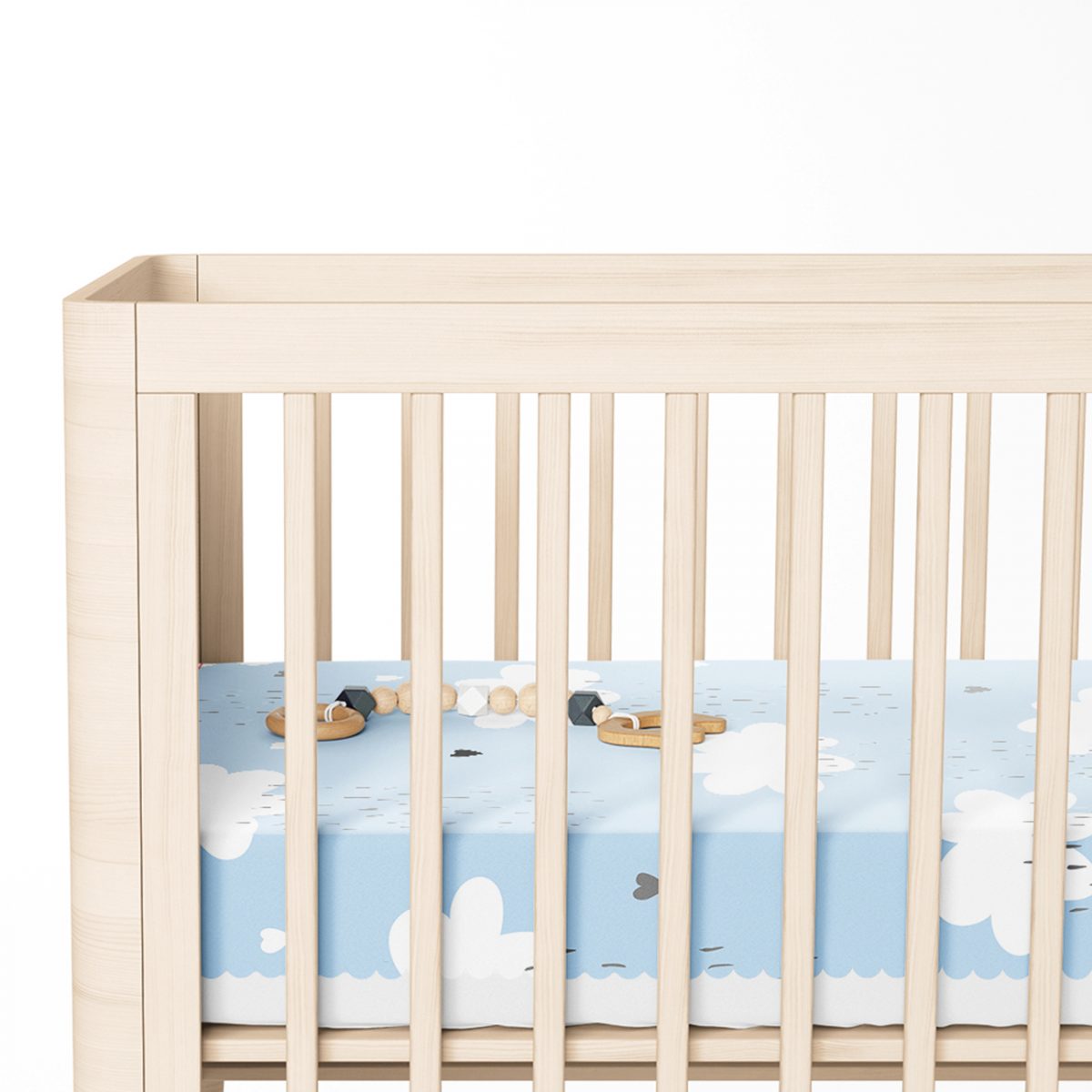 Mavi Zeminde Bulutlar Özel Tasarımlı Çocuk Odası Yatak Örtüsü Realhomes