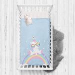 Mavi Zeminde Unicorn Tasarımlı Çocuk Odası Yatak Örtüsü Realhomes