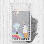 - Rh-Yatak-4369g - Realhomes  Gri Zeminde Unicorn Tasarımlı Çocuk Odası Yatak Örtüsü Realhomes