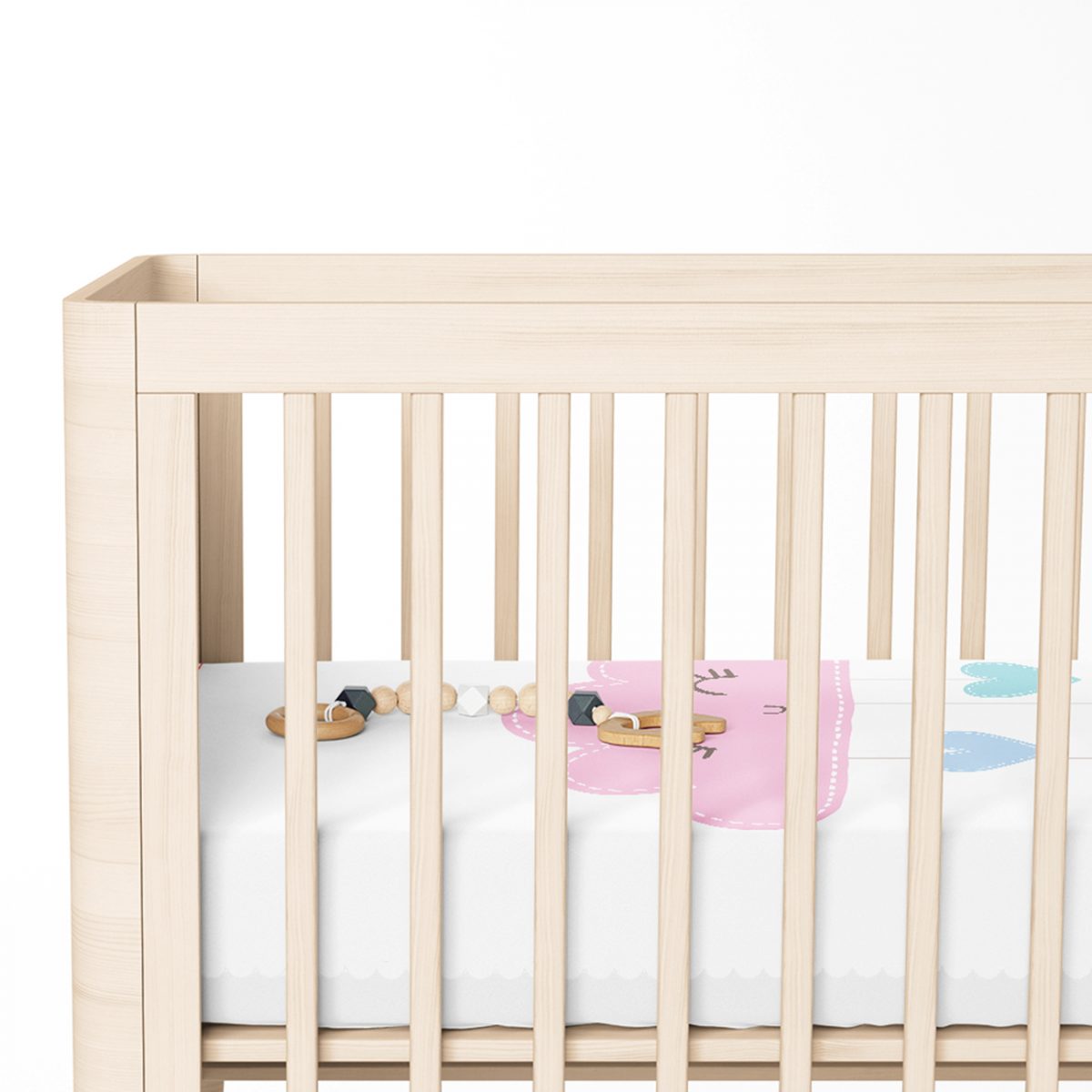 Beyaz Zeminde Pembe Bulutlu Baby Shower Çocuk Odası Yatak Örtüsü Realhomes