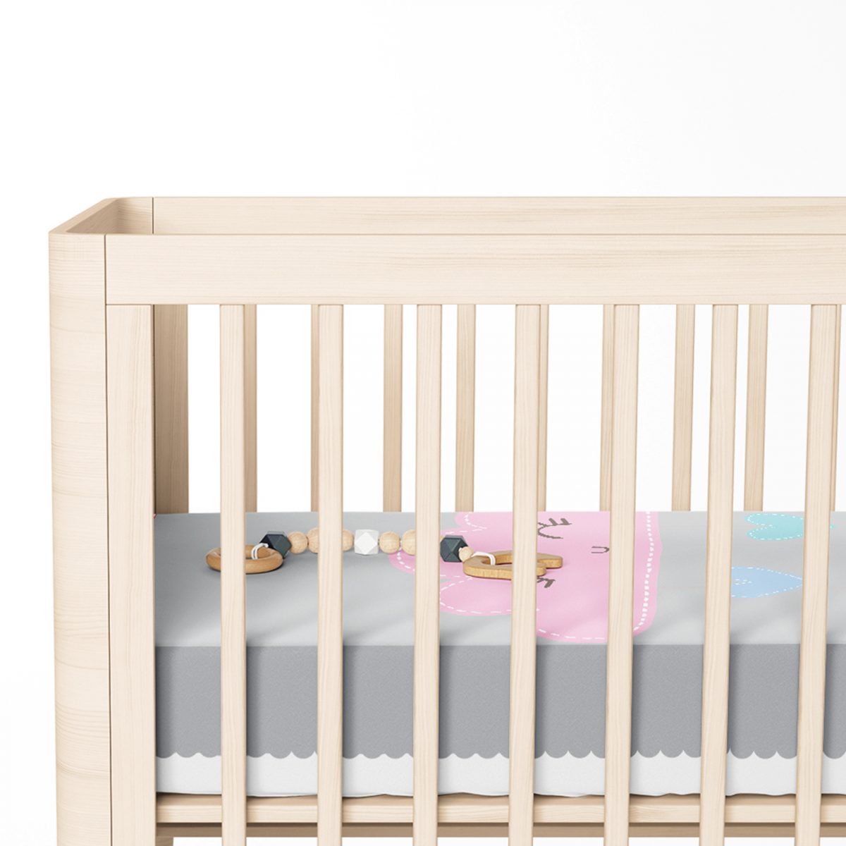 Gri Zeminde Pembe Bulutlu Baby Shower Çocuk Odası Yatak Örtüsü Realhomes