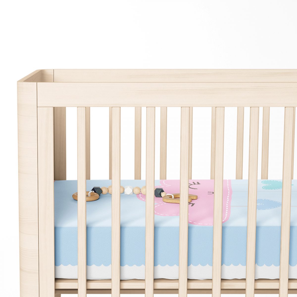 Mavi Zeminde Pembe Bulutlu Baby Shower Çocuk Odası Yatak Örtüsü Realhomes