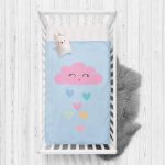 Mavi Zeminde Pembe Bulutlu Baby Shower Çocuk Odası Yatak Örtüsü Realhomes