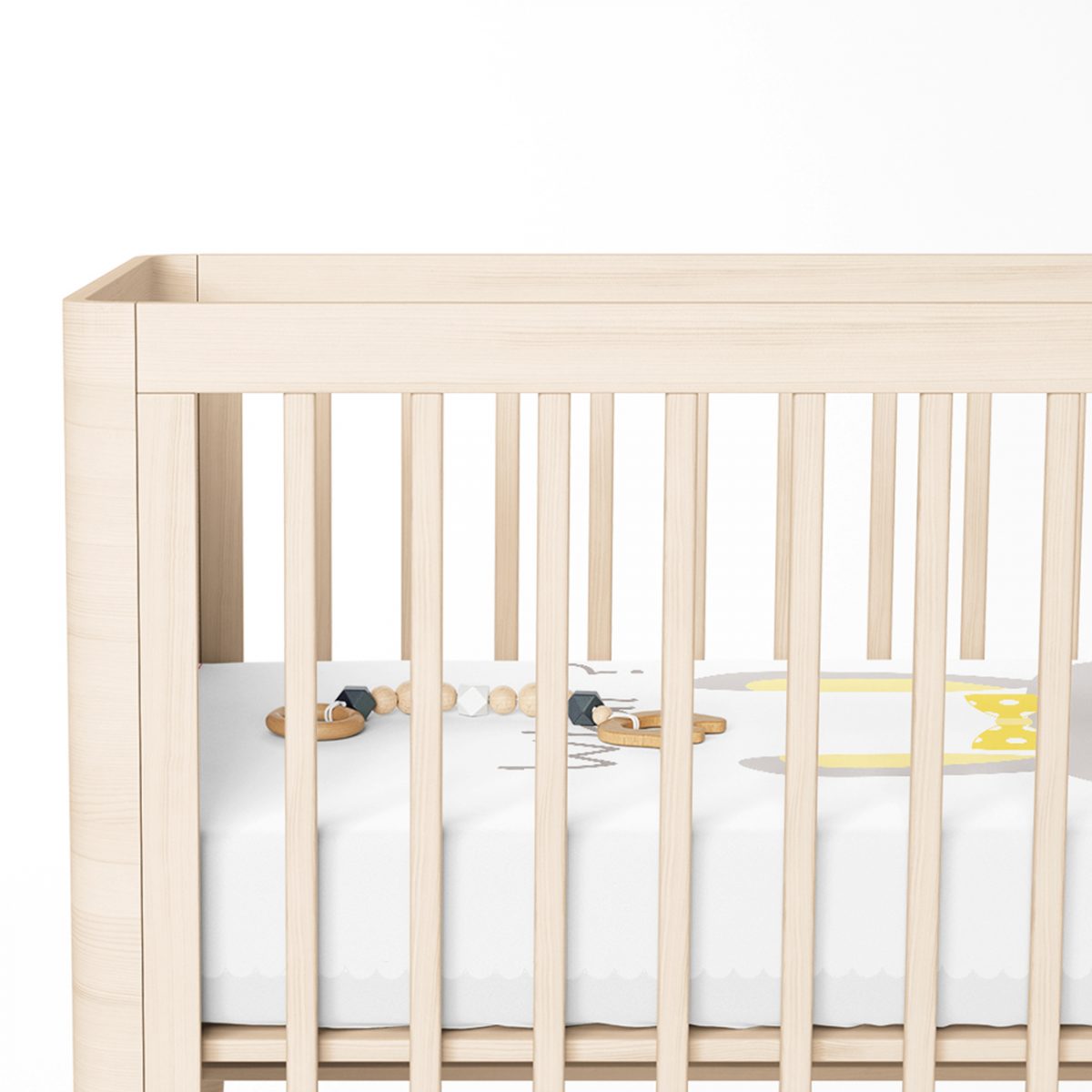 Beyaz Zeminde Gri Sarı Ayıcık Motifli Bebek Odası Yatak Örtüsü Realhomes