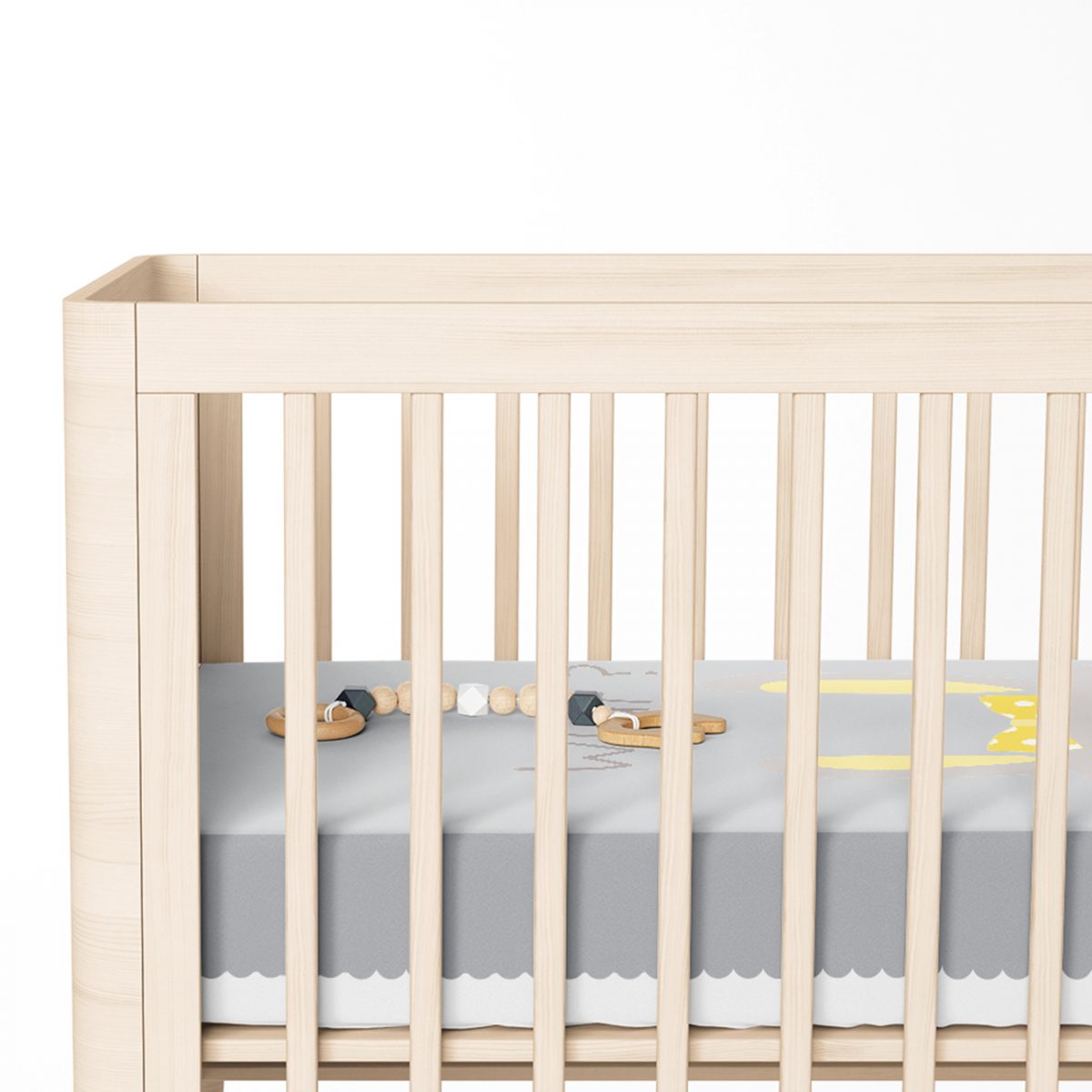 Pembe Zeminde Gri Sarı Ayıcık  Bebek Odası Yatak Örtüsü Realhomes