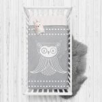 - Rh-Yatak-4379 - Realhomes  Gri Zeminde Baykuş Özel Tasarımlı Bebek Odası Yatak Örtüsü Realhomes