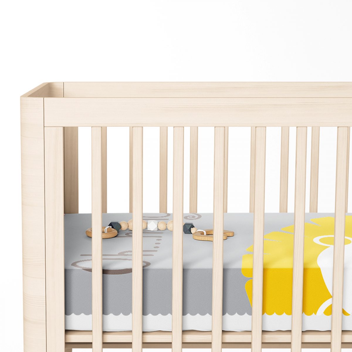 Gri Zeminde Hungry Aslan Motifli Dijital Baskılı Bebek Odası Yatak Örtüsü Realhomes