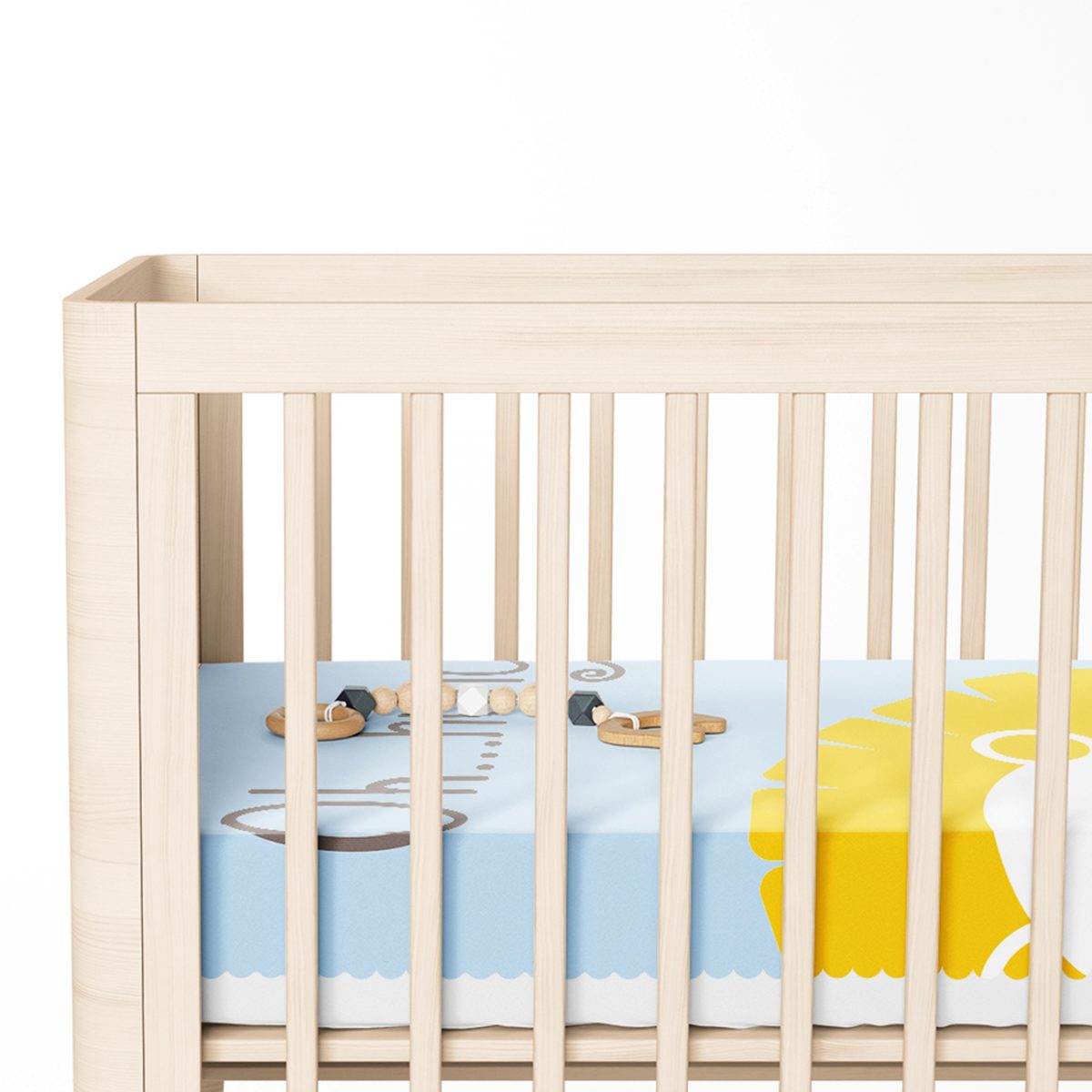 Mavi Zeminde Hungry Aslan Motifli Dijital Baskılı Bebek Odası Yatak Örtüsü Realhomes