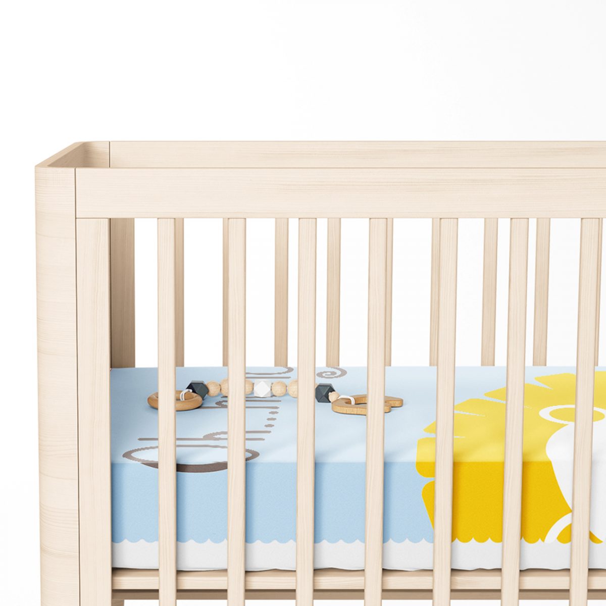 Mavi Zeminde Hungry Aslan Motifli Dijital Baskılı Bebek Odası Yatak Örtüsü Realhomes