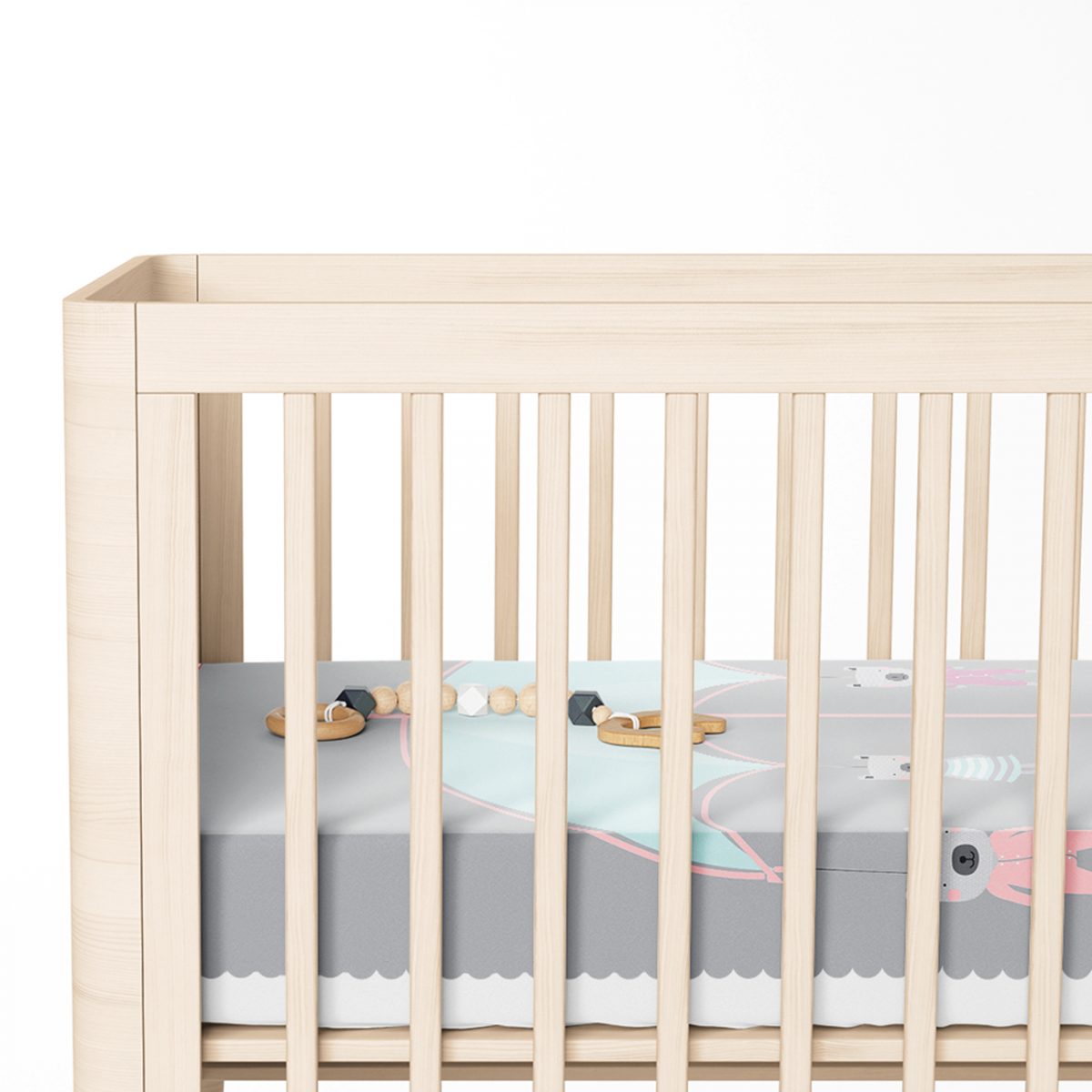 Gri Zeminde Şemsiye ve Sevimli Ayıcıklar Motifli Bebek Odası Yatak Örtüsü Realhomes