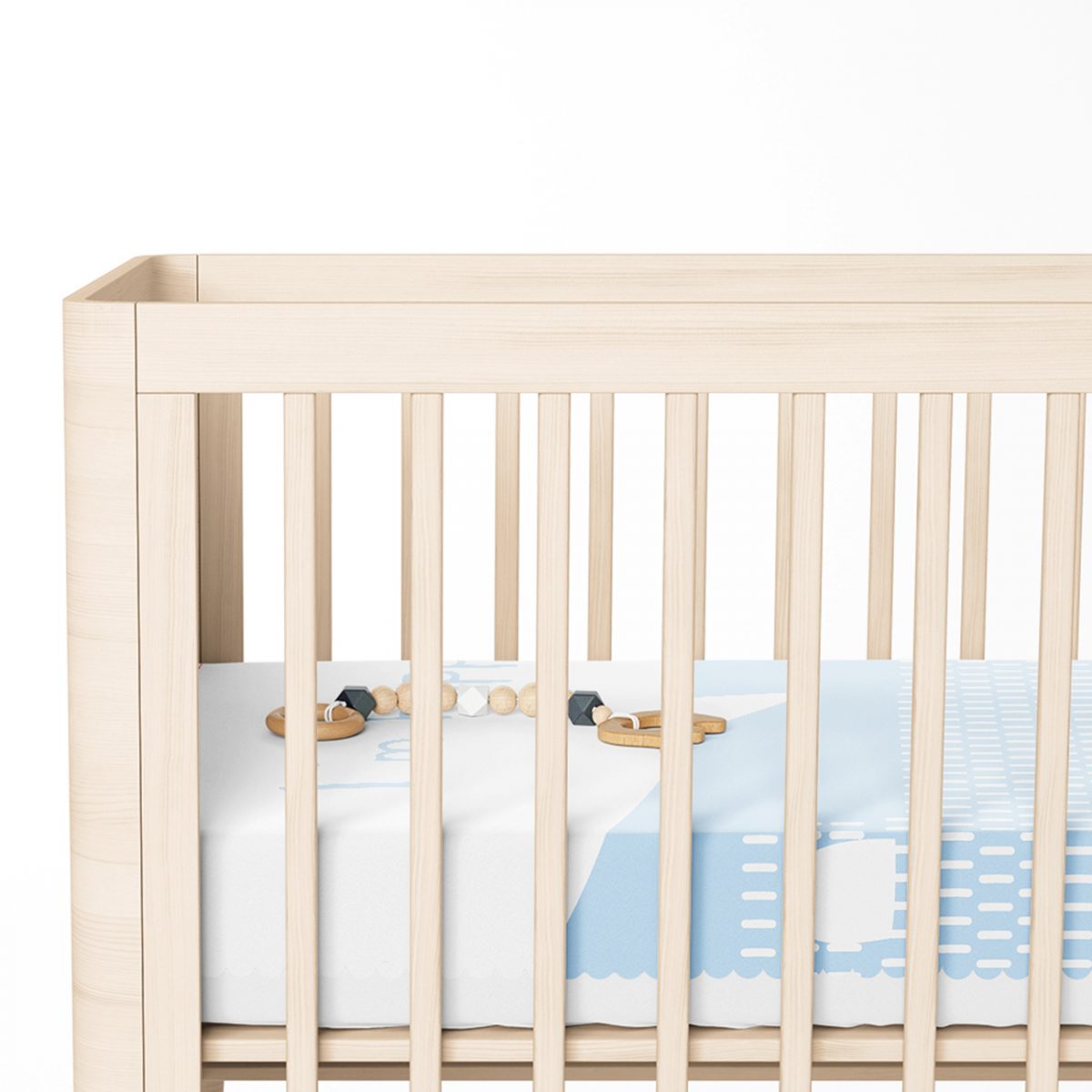 Mavi Zeminde Mutlu Ayıcık Desenli Bebek Odası Yatak Örtüsü Realhomes