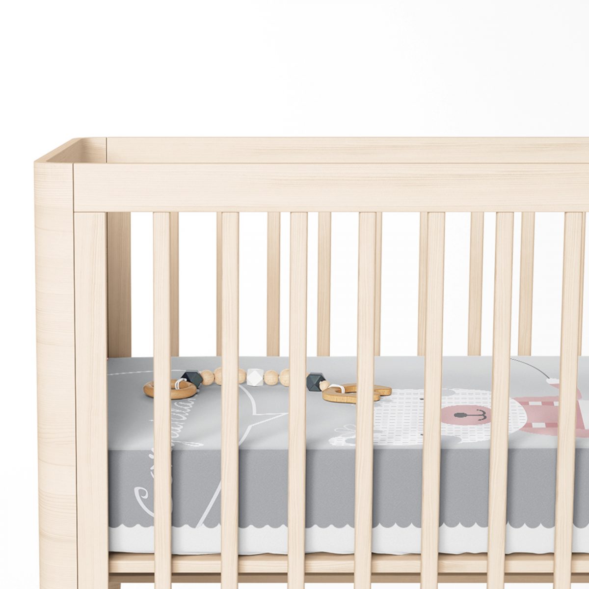 Gri Zeminde Balon ve Ayıcık Desenli Bebek Odası Yatak Örtüsü Realhomes