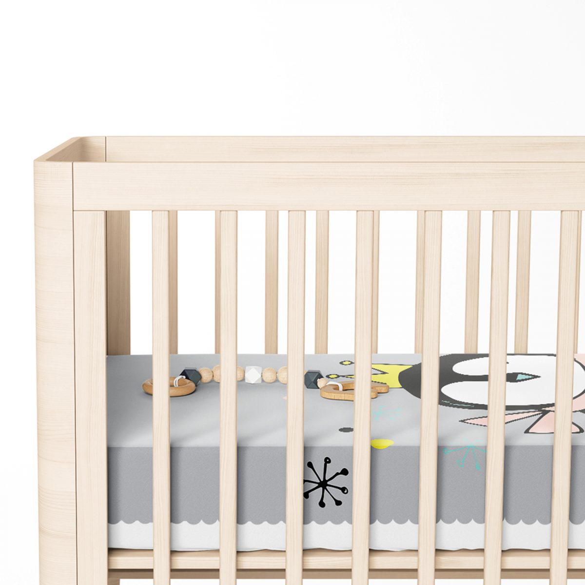 Gri Zeminli Uçan Sevimli Penguen Tasarımlı Bebek Odası Yatak Örtüsü Realhomes