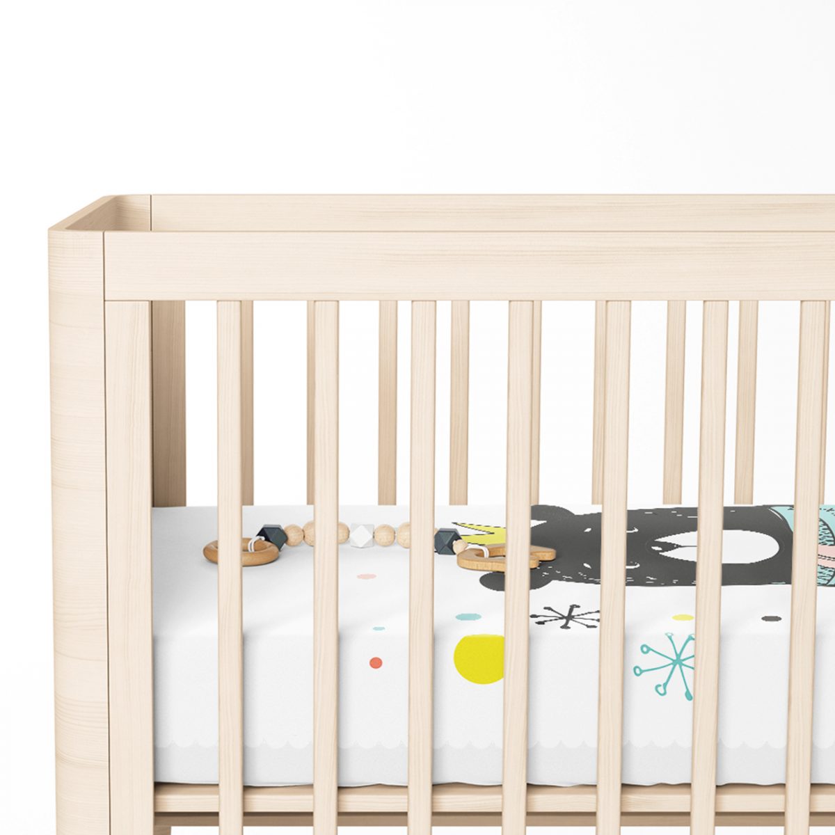 Beyaz Zeminde Atkılı Ayıcık Desenli Bebek Odası Yatak Örtüsü Realhomes