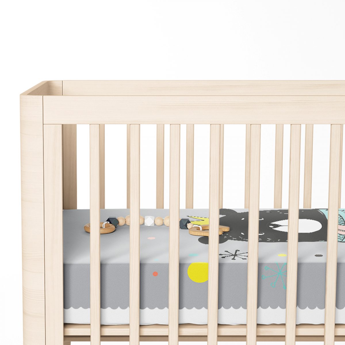 Gri Zeminde Atkılı Ayıcık Desenli Bebek Odası Yatak Örtüsü Realhomes