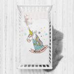 - Rh-Yatak-4420 - Realhomes  Beyaz Zeminde Unicorn Motifli Bebek Odası Yatak Örtüsü Realhomes