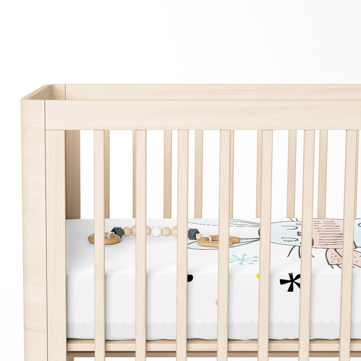 Beyaz Zeminde Atkılı Tavşan Motifli Bebek Odası Yatak Örtüsü Realhomes
