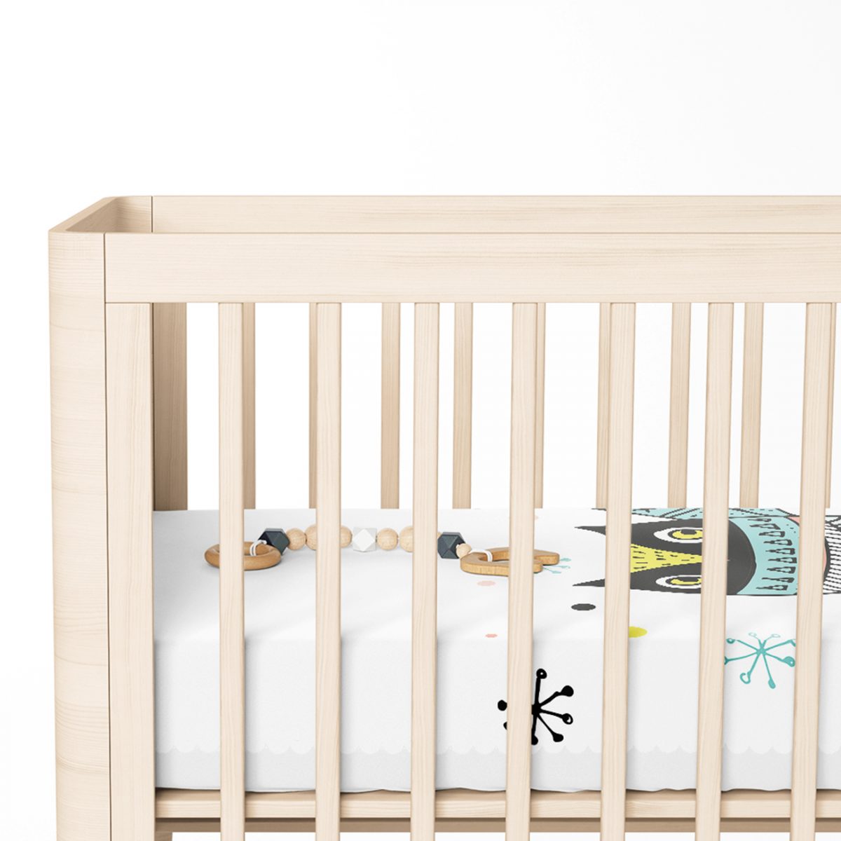 Beyaz Zeminde Atkılı Baykuş Desenli Bebek Odası Yatak Örtüsü Realhomes