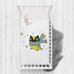 - Rh-Yatak-4429 - Realhomes  Beyaz Zeminde Atkılı Baykuş Desenli Bebek Odası Yatak Örtüsü Realhomes