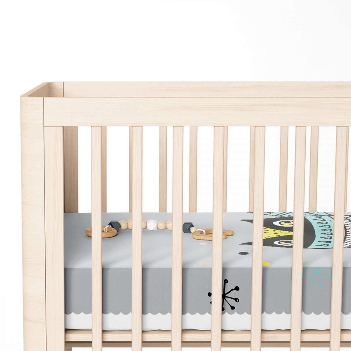 Gri Zeminde Atkılı Baykuş Desenli Bebek Odası Yatak Örtüsü Realhomes