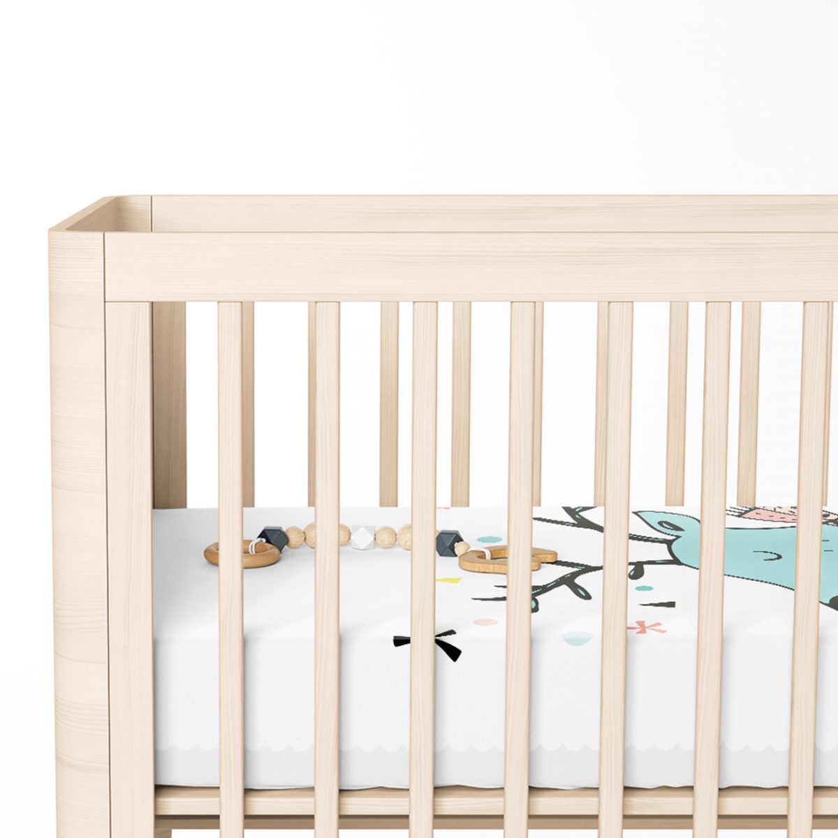 Beyaz Zeminde Mavi Geyik Çizimli Bebek Odası Yatak Örtüsü Realhomes