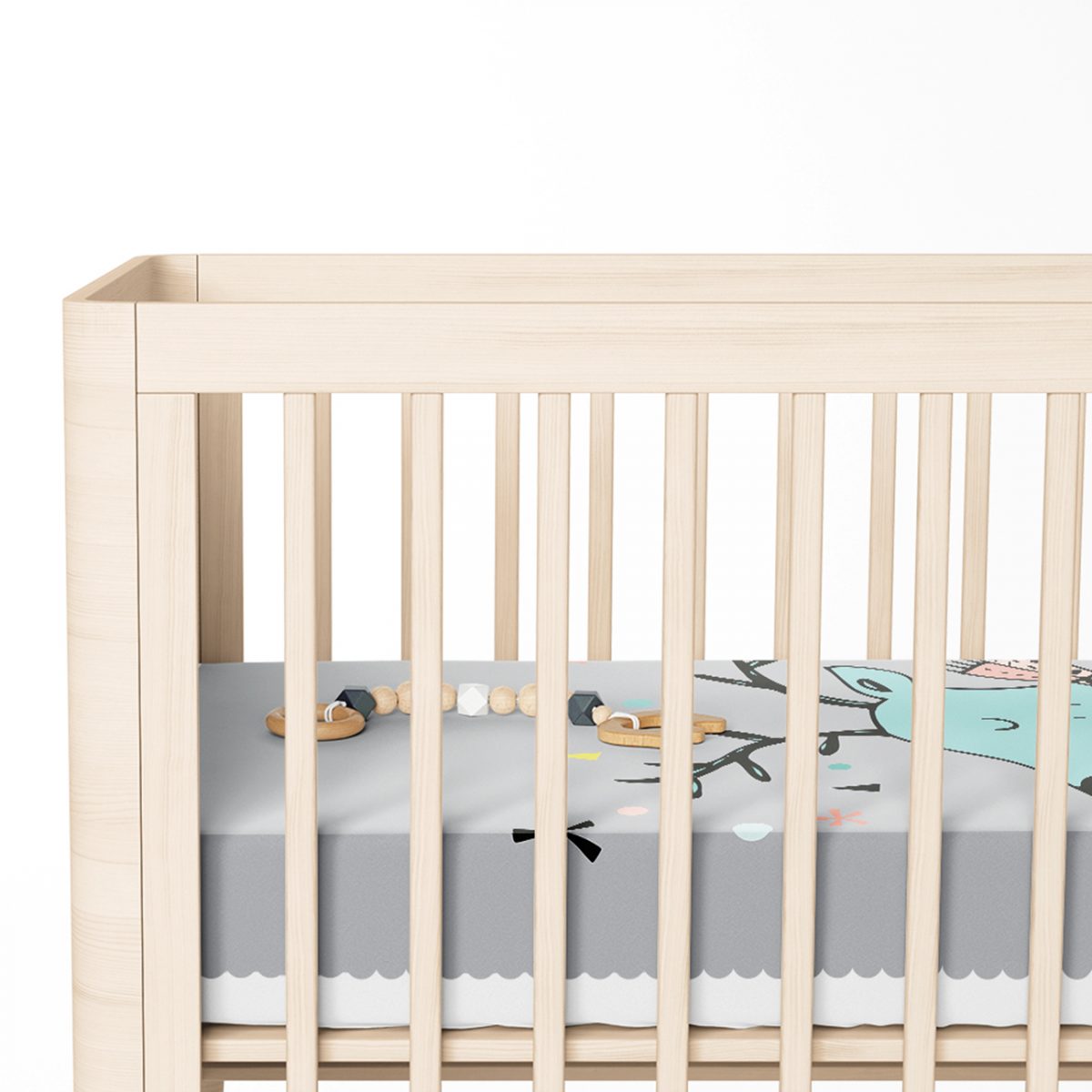 Gri Zeminde Mavi Geyik Çizimli Bebek Odası Yatak Örtüsü Realhomes