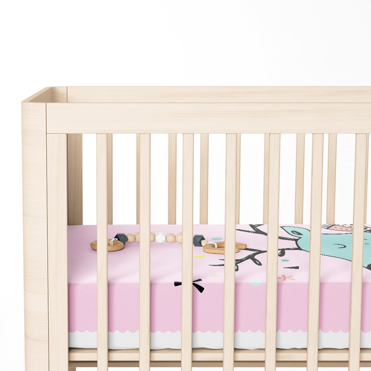 Pembe Zeminde Mavi Geyik Çizimli Bebek Odası Yatak Örtüsü Realhomes