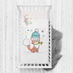 - Rh-Yatak-4435 - Realhomes  Beyaz Zeminde Sevimli Tilki Desenli Bebek Odası Yatak Örtüsü Realhomes